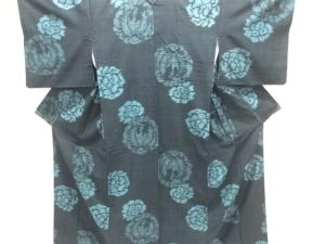 東京ますいわ屋　牡丹に鳳凰模様織出し手織り真綿紬着物